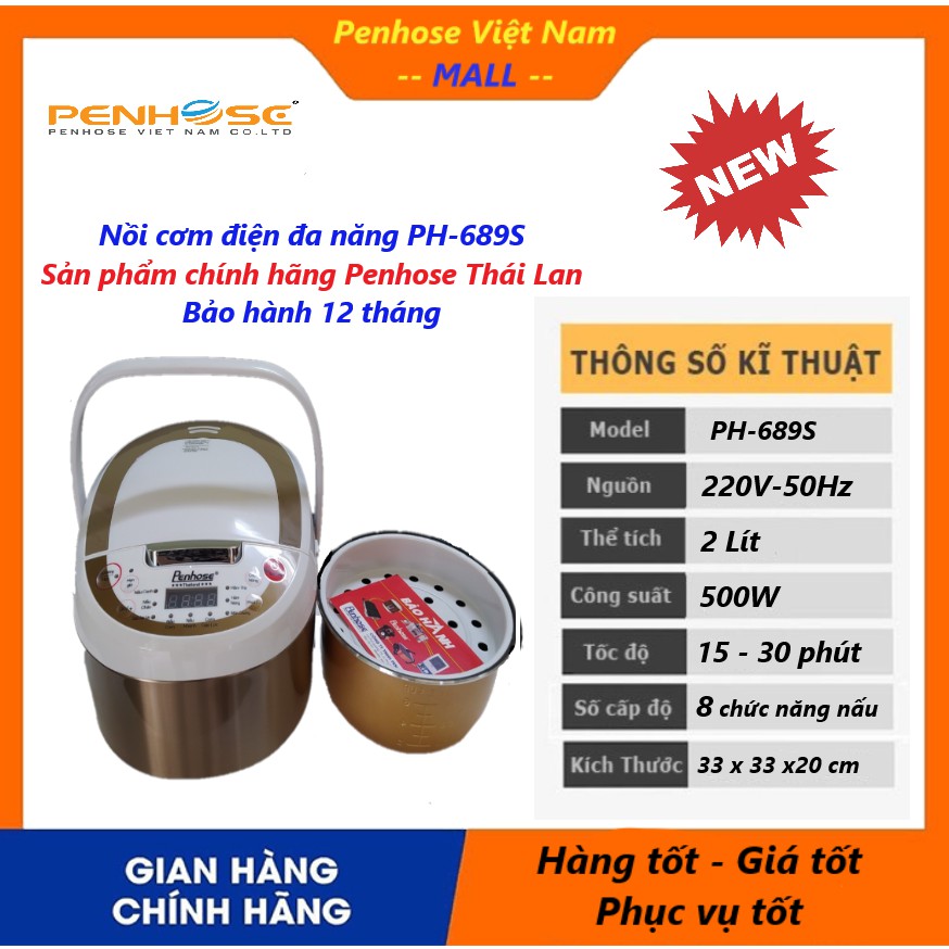 [PENHOSE] Nồi cơm điện điện tử 2 Lít (9 chế độ nấu) PH-689S chính hãng (BH 12 tháng)