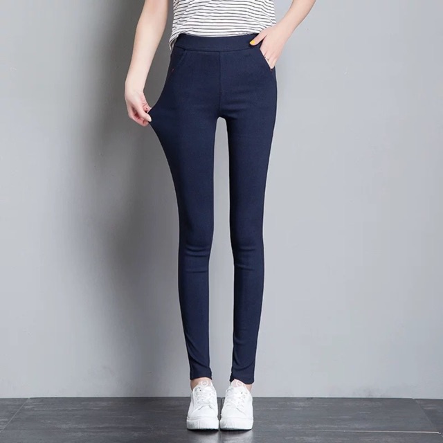 (Có bigsize)Quần Legging giả Jean cạp cao ôm dày giãn tốt hai loại lót lông không lót lông