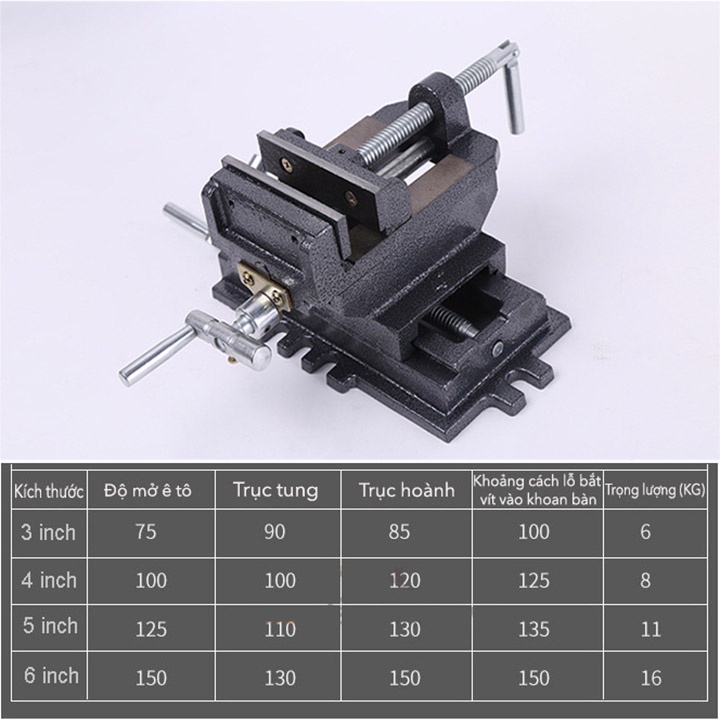 Bàn trượt hai chiều tịnh tiến kết hợp ê tô khoan bàn 3 tầng, Hàng cao cấp, Gang thép nguyên khối.