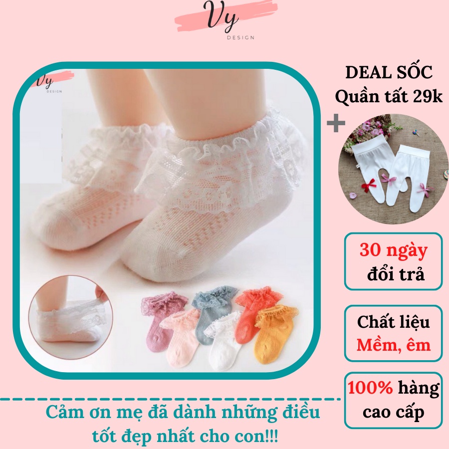 Tất Bé Gái Mùa Hè Cổ Ngắn VY DESIGN. Vớ Cho Bé Gái Cao Cấp Phối Cổ Ren Lưới. Tất Chống Muỗi Mùa Hè Cho Bé