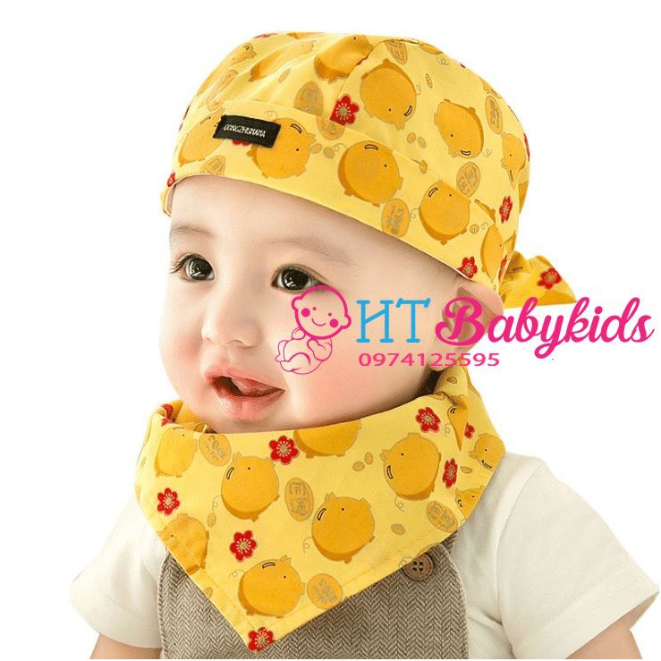 [ MẪU HOT ] – Nón bé trai họa tiết heo vàng kèm khăn