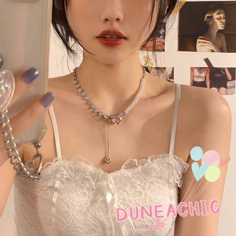 DUNEA Vòng cổ Ngọc Trai Mặt Trái Tim