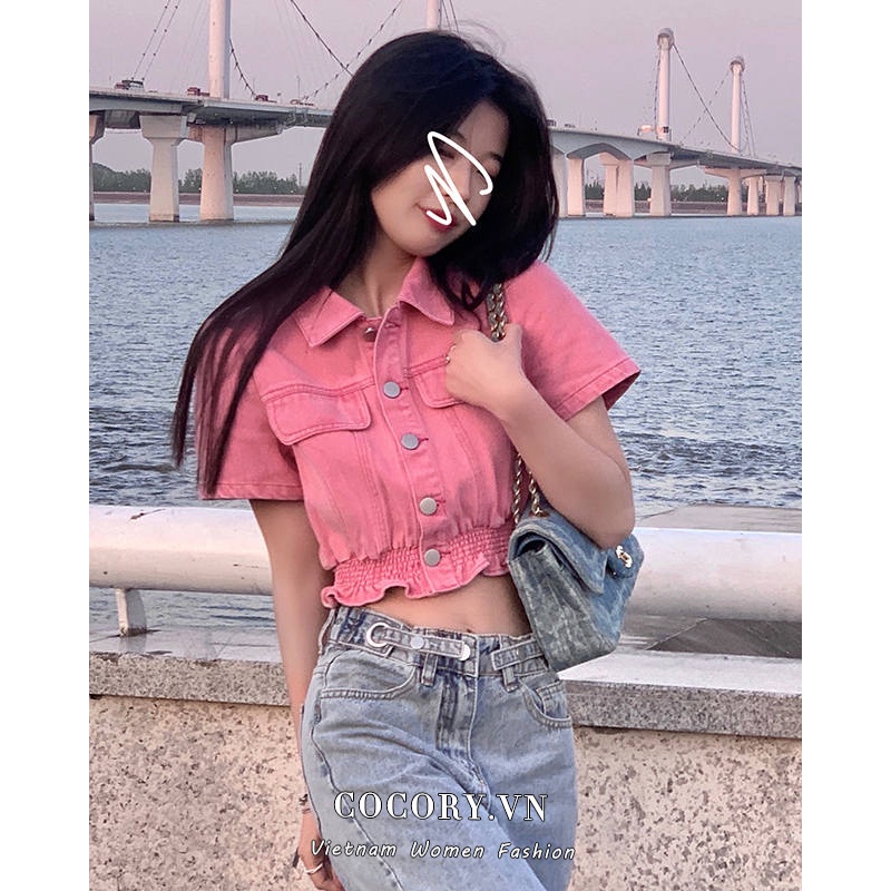 Cocory vn Áo Croptop Denim Tay Phồng Ngắn Phong Cách Hàn Quốc Thời Trang Cho Nữ