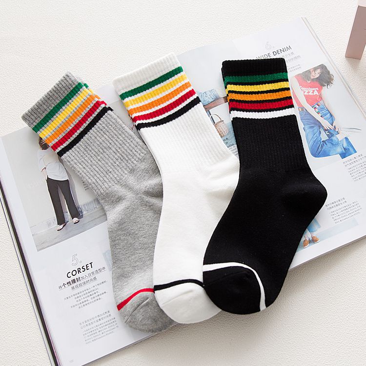 Vớ WAFNHA D27 cotton thể thao kẻ sọc cầu vồng thời trang cho nữ