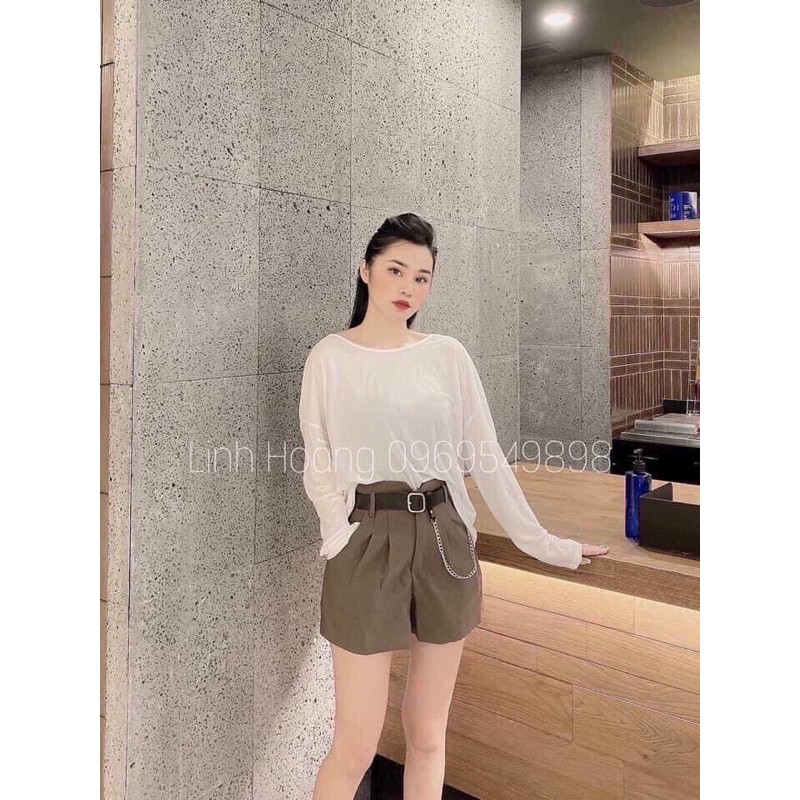 Quần sooc vải cạp cao kèm đai xích hot hit