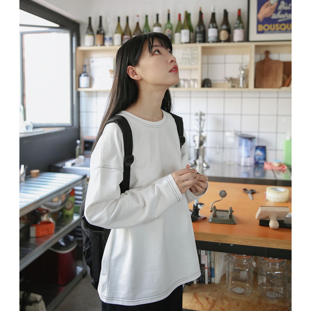 Áo thun tay dài nữ form rộng cổ tròn chỉ nổi sweater Ulzzang - VENUS