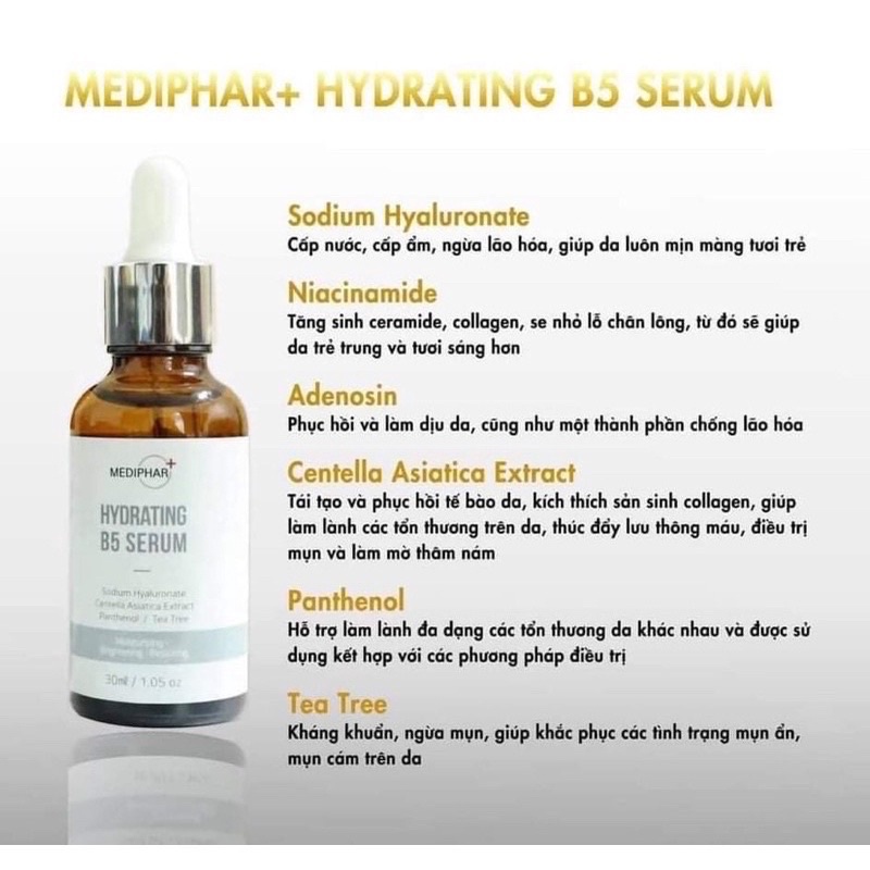 Serum Dưỡng Cấp Ẩm Phục Hồi Trắng Sáng Da Mờ Thâm Sạm Nám Cấp Nước Chống Lão Hóa Da MEDIPHAR+ HYDRATING B5 SERUM 30ml