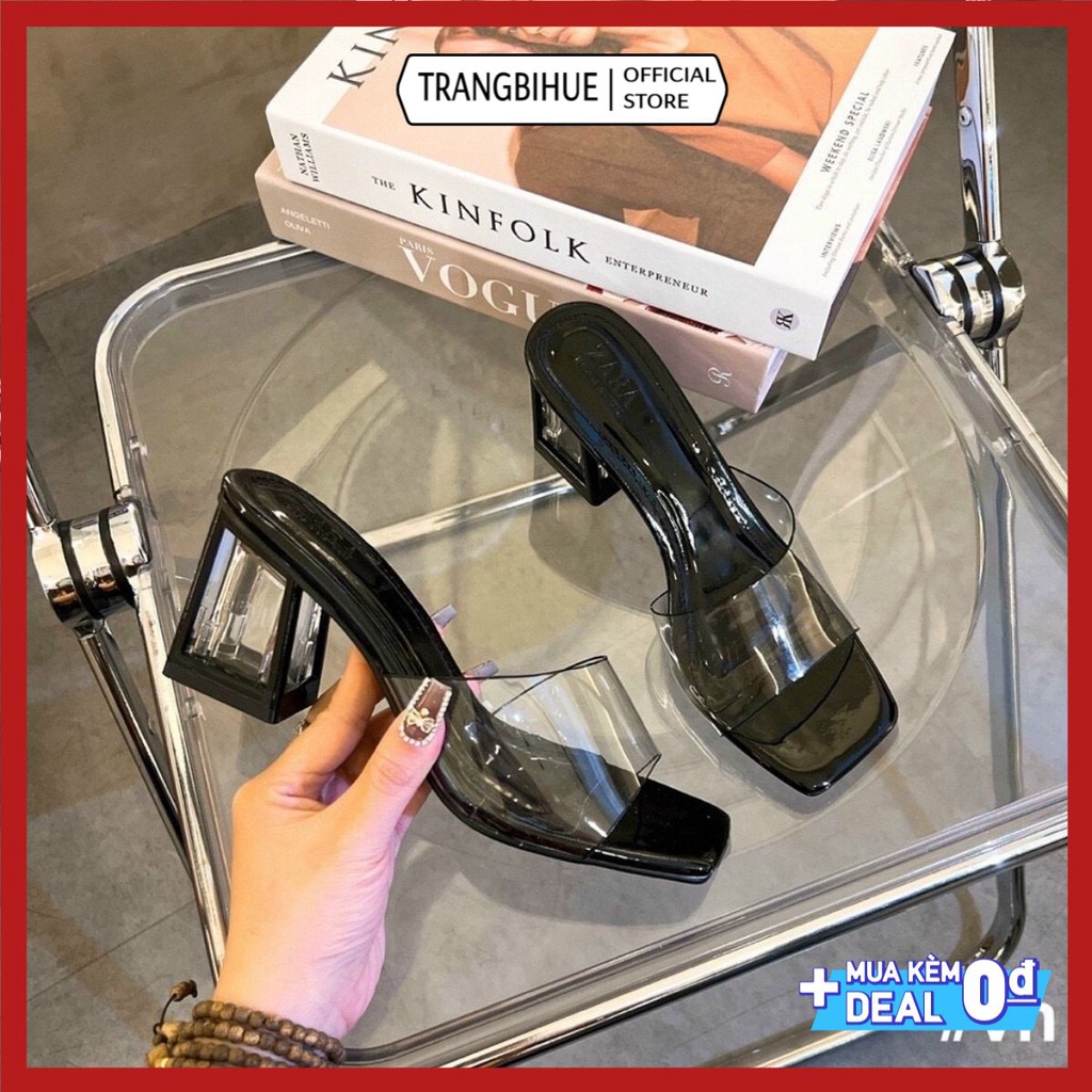 Dép Cao Gót Quai Ngang Mica Gót Trong Gót Vuông Công Sở Dạ Tiệc CG-MC