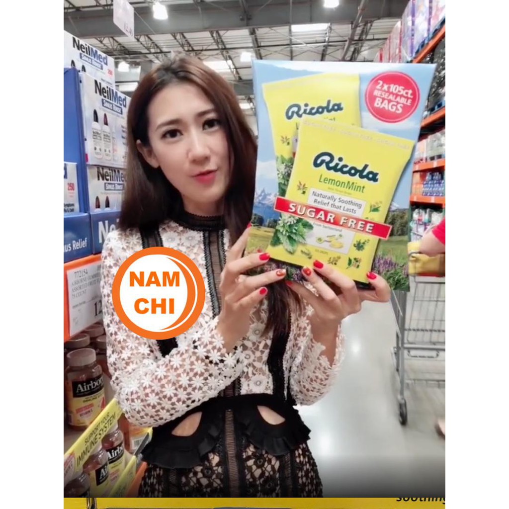[DATE MỚI] Kẹo Ngậm Ho Ricola Hương CHANH BẠC HÀ và THẢO DƯỢC Không Đường - Hàng Mỹ
