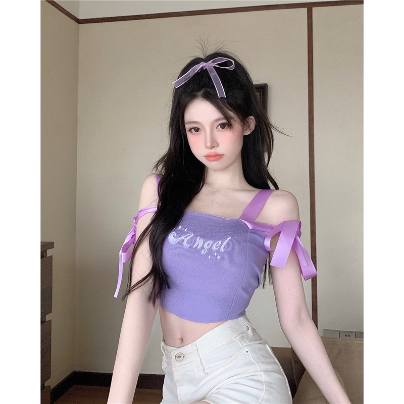 Áo Hai Dây Thêu Hình Thiên Thần Phong Cách Mới Mùa Hè 2022 FT6036