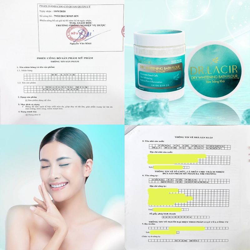 Bột tắm trắng Dr. Lacir V7 Whitening Milk Crystal Bath giảm thâm trắng da hiệu quả 250gr LM29