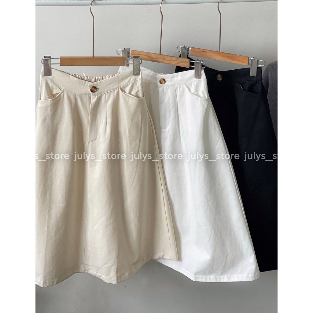 Chân váy kaki dài dáng A lưng chun sau