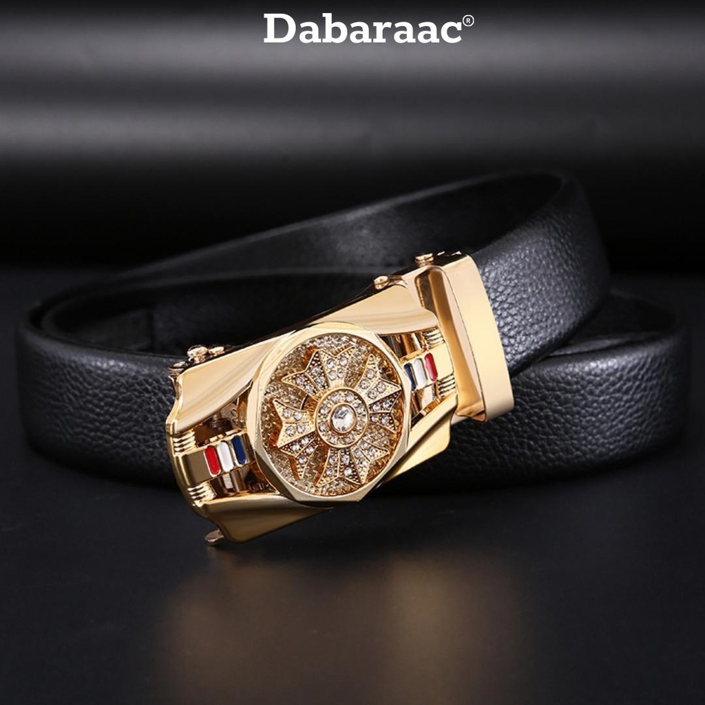 Thắt lưng nam da cao cấp Dabaraac, mặt đính đá xoay 360 độ, khóa tự động mạ kim sang trọng TL23