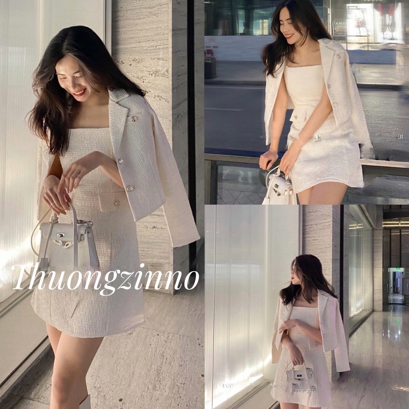 [Ảnh thật/Video] SET VÁY TWEED gồm váy hai dây kèm áo khoác ngoài xinh như tiểu thư | BigBuy360 - bigbuy360.vn