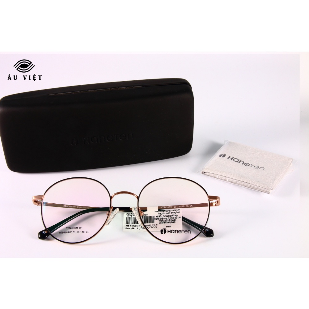 Gọng kính titanium Hangten HT-94169 màu vàng hồng Full box