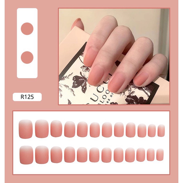Móng tay giả hồng lì cao cấp set 24 móng kèm keo dán 125