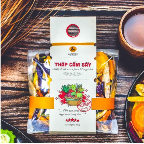 Thập cẩm sấy giòn L'angfarm  450g bịch, mẫu nhãn kẹp