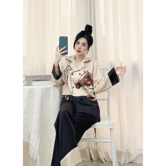 Set đồ ngủ lụa xước ngựa HM thiết kế QC siêu sang, chất lụa siêu mềm