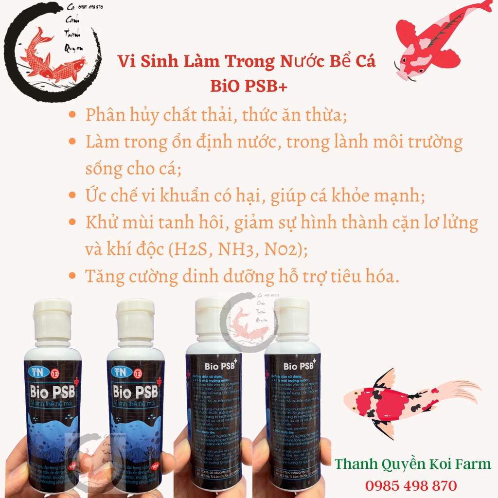 Vi sinh làm trong nước bể cá, hồ cá Koi, cá cảnh  Bio PSB+