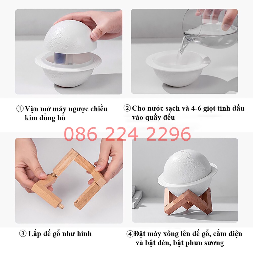 Máy Xông Tinh Dầu Mặt Trăng Thay Đèn Ngủ để bàn Phun Sương Tỏa Hương Thơm Khử Mùi Tạo Ẩm Chống Khô Da.