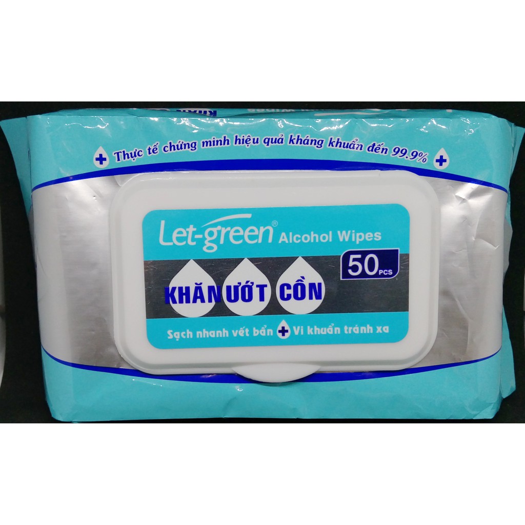 COMBO 36 BAO KHĂN ƯỚT CỒN SÁT KHUẨN LET-GREEN 50 MIẾNG (ALCOHOL WET WIPES - 36x 50 PCS/BAG)