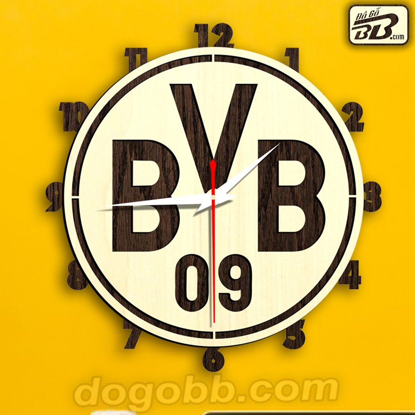 Đồng Hồ Bóng Đá Logo Clb Borussia Dortmund Treo Tường Bằng Gỗ Bền Rẻ Đẹp - Đồ Gỗ BB