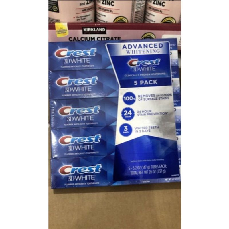 Date T1/26 - Lốc 5 tuýp kem đánh răng Crest 3D White Advanced Whitening giúp trắng răng  của Mỹ