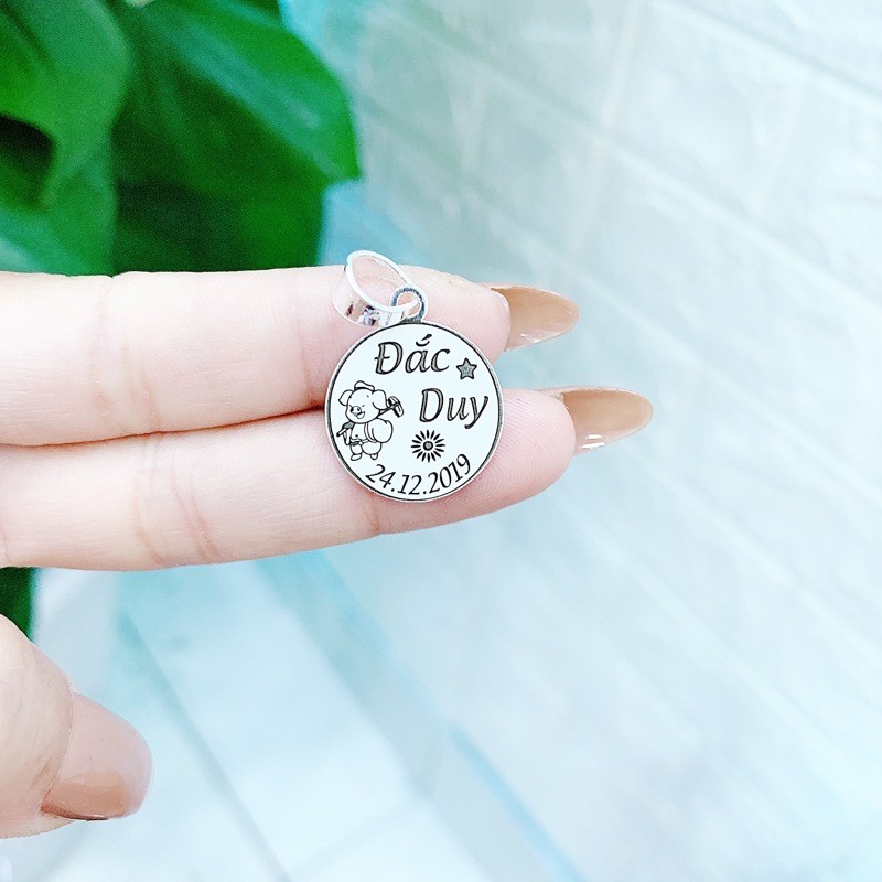 Mặt dây bạc ta MIỄN PHÍ khắc tên  theo yêu cầu, size nhỡ phù hợp cho các bé - LA21