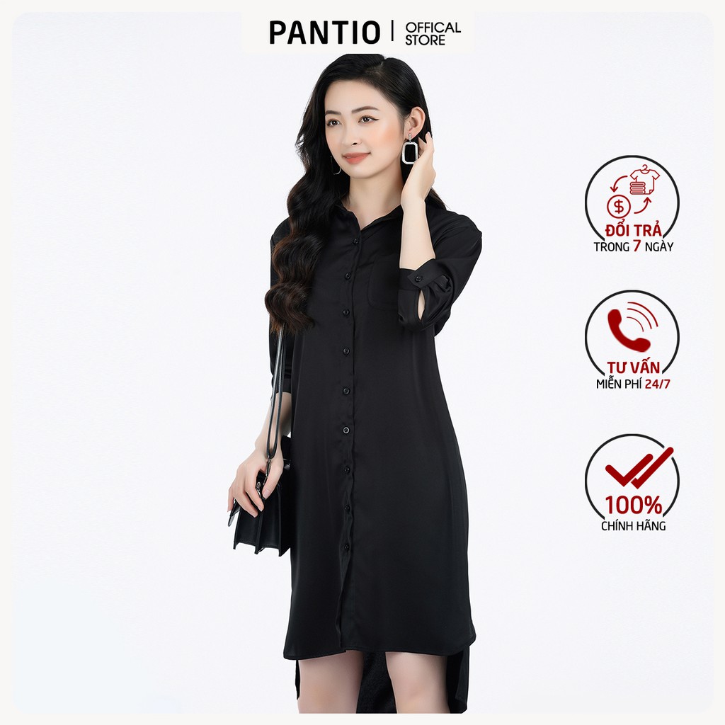 Đầm dạo phố chất liệu lụa dáng suông tay lỡ cổ đức có túi FDP52819 - PANTIO