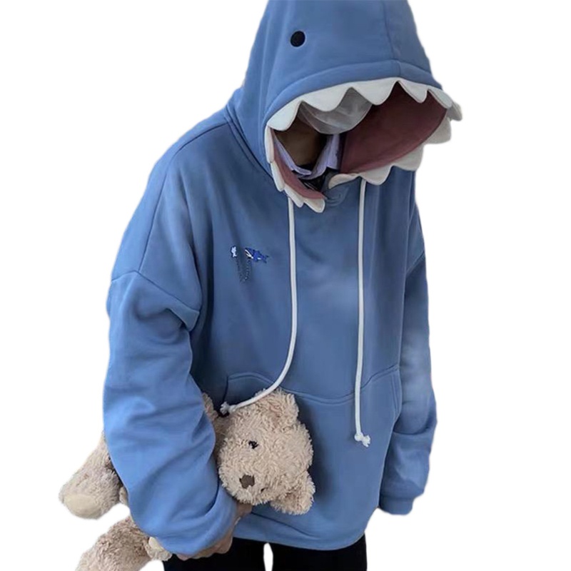 Áo hoodie tay dài in hình răng cá mập ngộ nghĩnh cho nam và nữ