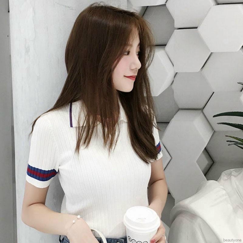 Áo len mongtogi nữ cổ bẻ dáng áo polo phối viền cổ viền tay áo nhiều màu hàng Quảng Châu AL003 [ảnh shop chụp ở cuối]