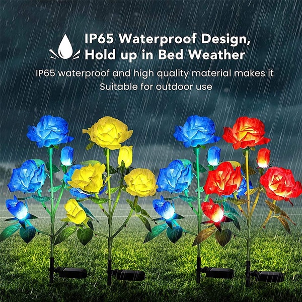 Đèn Led Năng Lượng Mặt Trời 3 Đầu Hình Hoa Hồng Trang Trí Sân Vườn