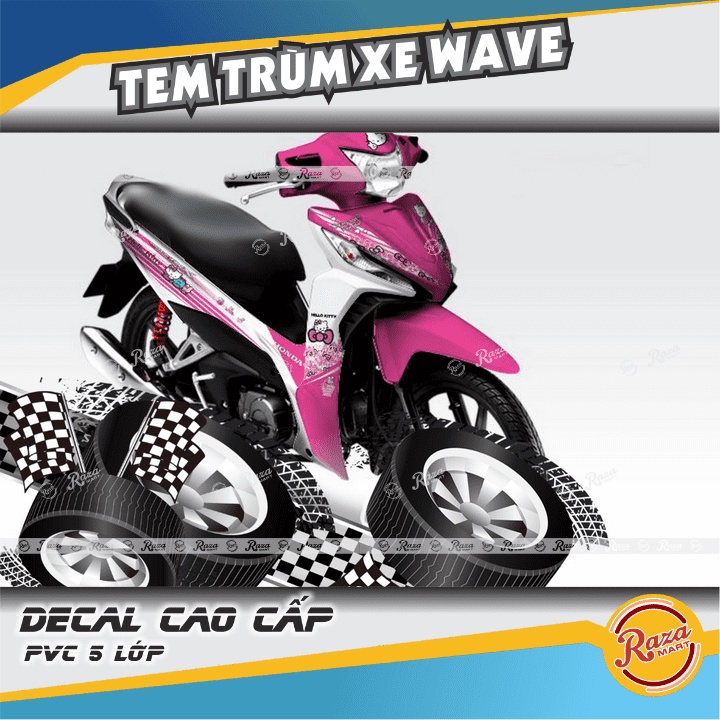 Tem Trùm xe WAVE RSX màu trắng hồng | Decal PVC 5 lớp cao cấp | Mã tem: WAV 320
