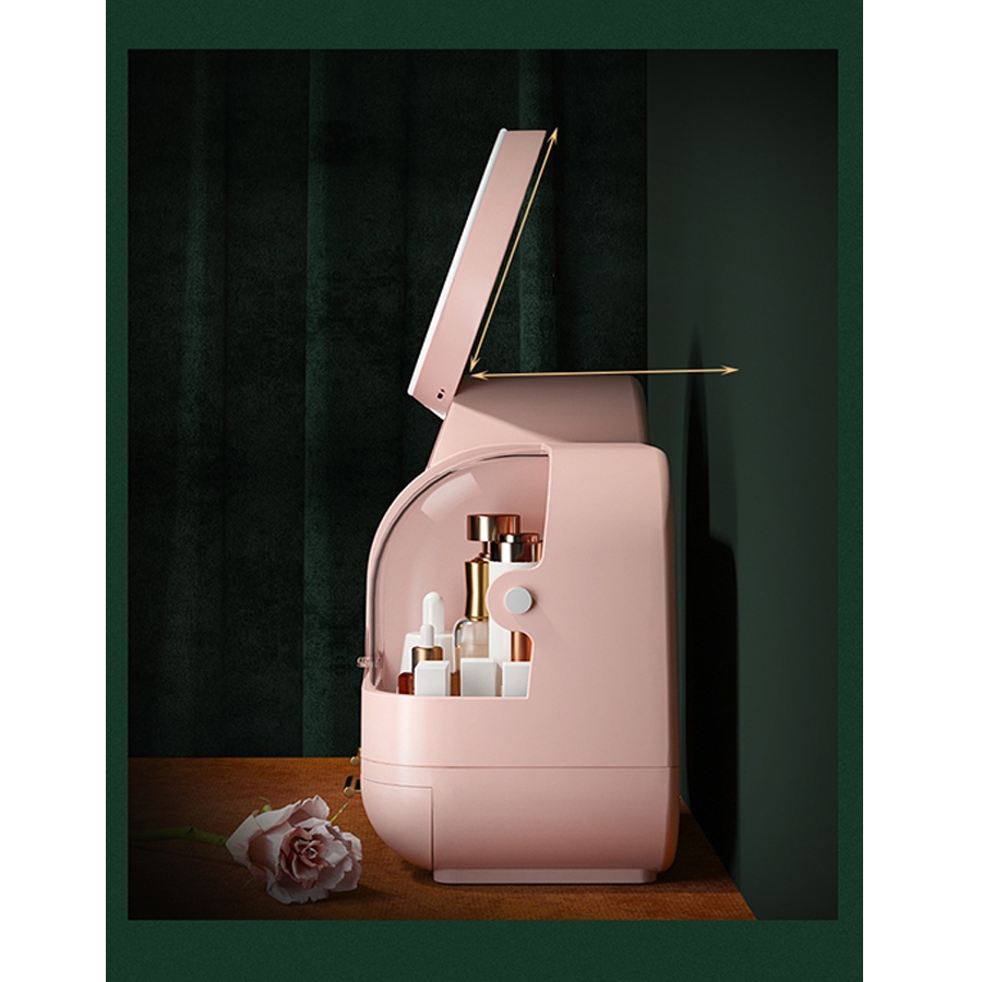 Tủ đựng đồ nữ trang có gương led xịn xò, Hộp đựng đồ trang điểm để bàn