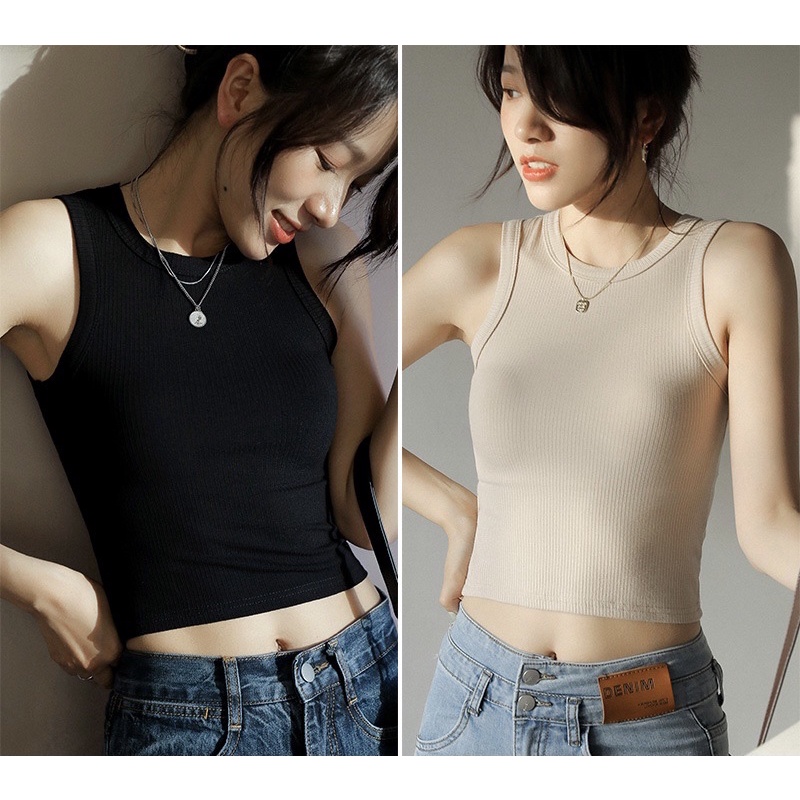 Áo Ba Lỗ Nữ Dáng Croptop Cotton Tăm Siêu Mềm