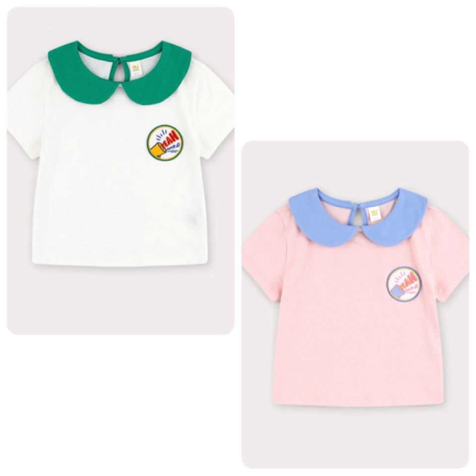 Áo cotton Hej Mini cổ sen 2 màu trắng/hồng BG