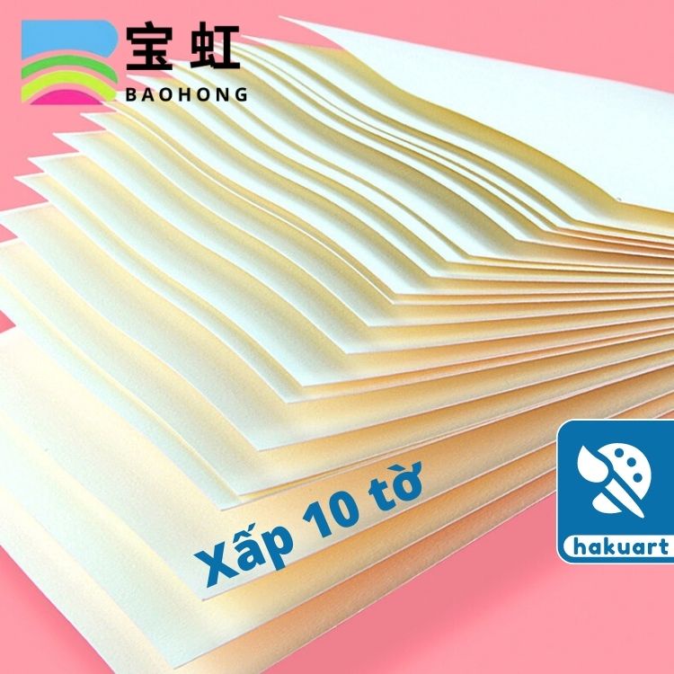 Giấy Vẽ Màu Nước 300gsm BAOHONG Vân Hot/Cold/Rough Xấp 10 Tờ - Họa Cụ Hakuart