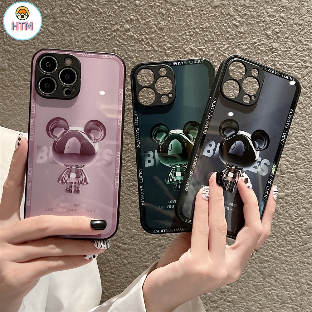 Ốp Điện Thoại Mặt Kính Hình Vuông Họa Tiết Hoạt Hình Cho iPhone 13 12 11 Pro Max XS Max XR X 7 Plus 8 8Plus