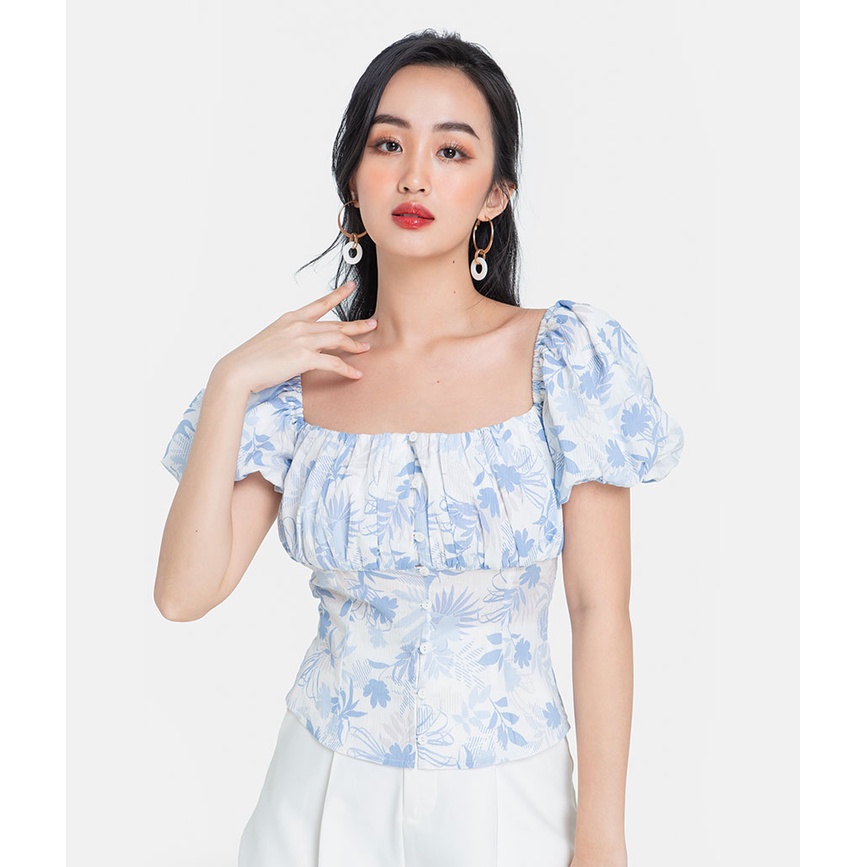 Áo kiểu nữ tay phồng HNOSS form ôm thiết kế nhún ngực tay phồng HNAKI037