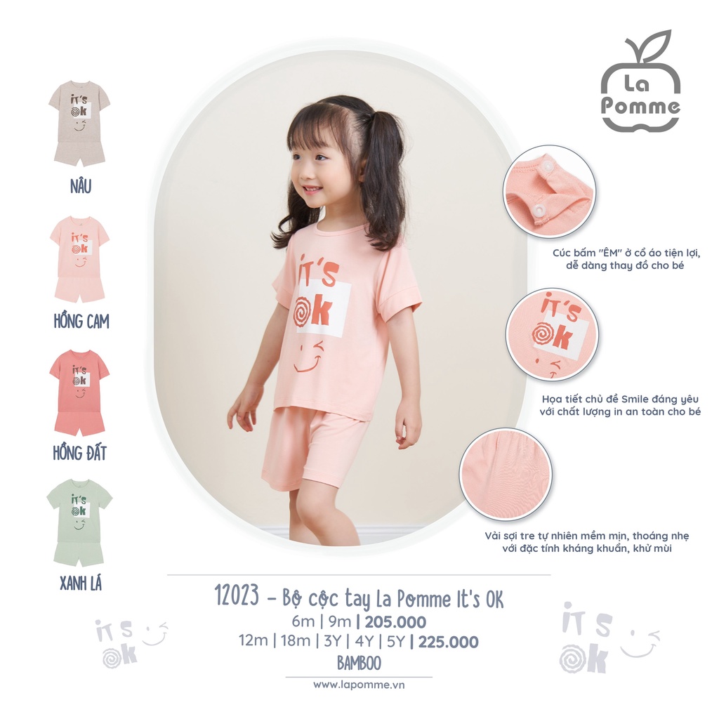 Bộ cộc tay LA POMME bé trai bé gái ITS OK lapomme cộc hè