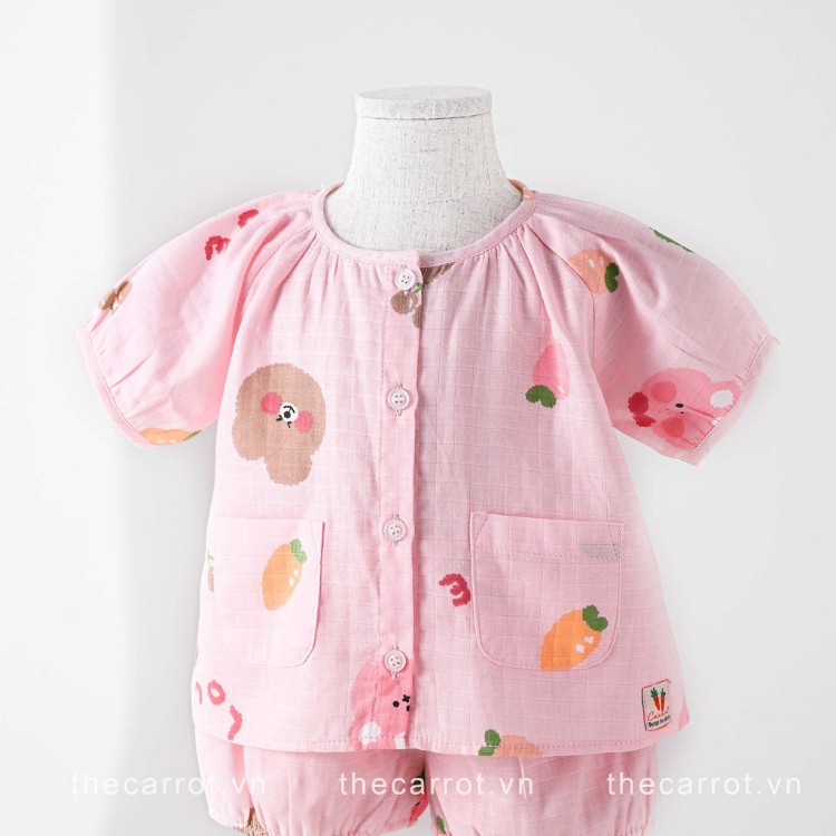 Bộ đồ bé gái CARROT tay zaclang, hoạ tiết gấu carrot, chất Xô tre mềm thoáng mát thấm hút mồ hôi tốt