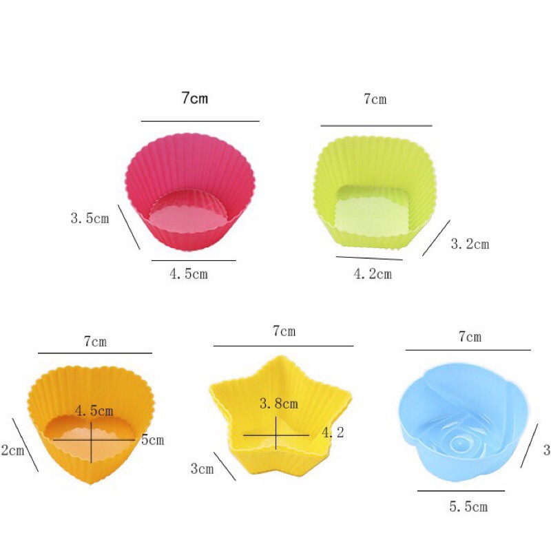 Khuôn silicon hình tròn, sao, trái tim làm bánh cupcake, muffin và ăn dặm cho bé
