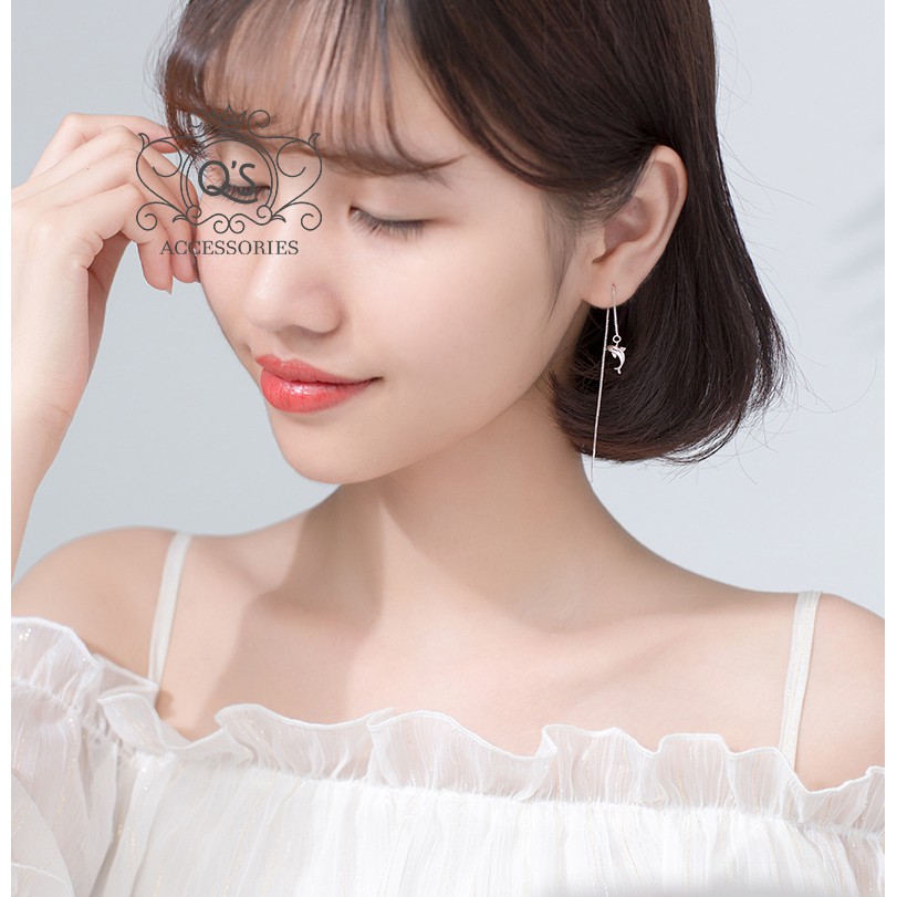 Khuyên tai bạc 925 cá heo may mắn bông nụ nữ S925 FISH QA SILVER Earrings EA230602