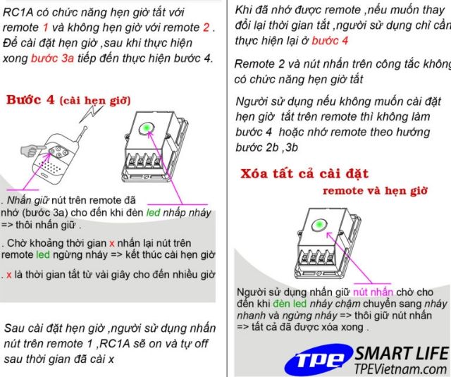 Công tắc điều khiển từ xa 4000W RC1A TPE bằng remote 300 mét