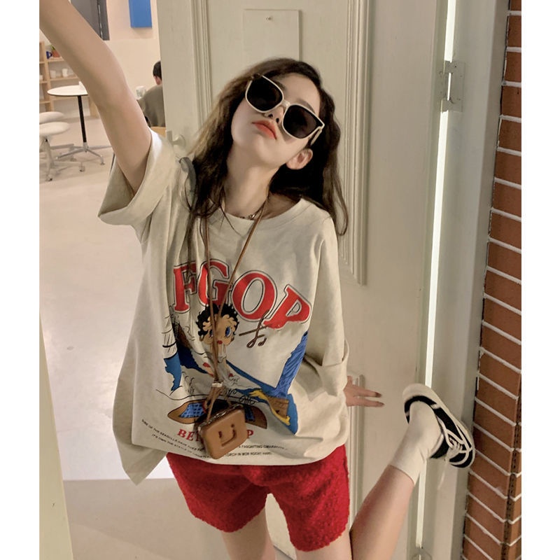 COZOK Áo Thun Tay Ngắn In Họa Tiết Hoạt Hình Phong Cách Retro Dễ Phối Đồ