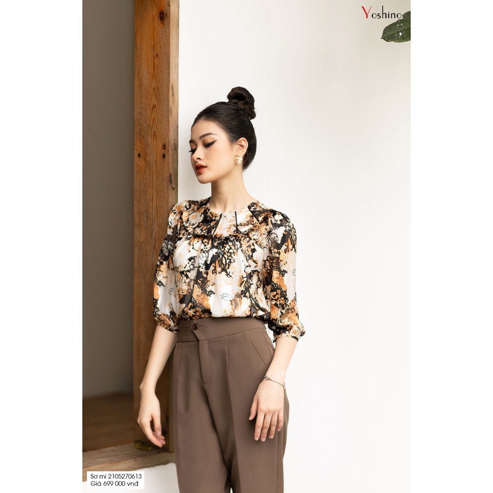 Áo Sơ Mi Nữ Họa Tiết YOSHINO Màu Nâu Vàng Hiện Đại Cá Tính 2105270613