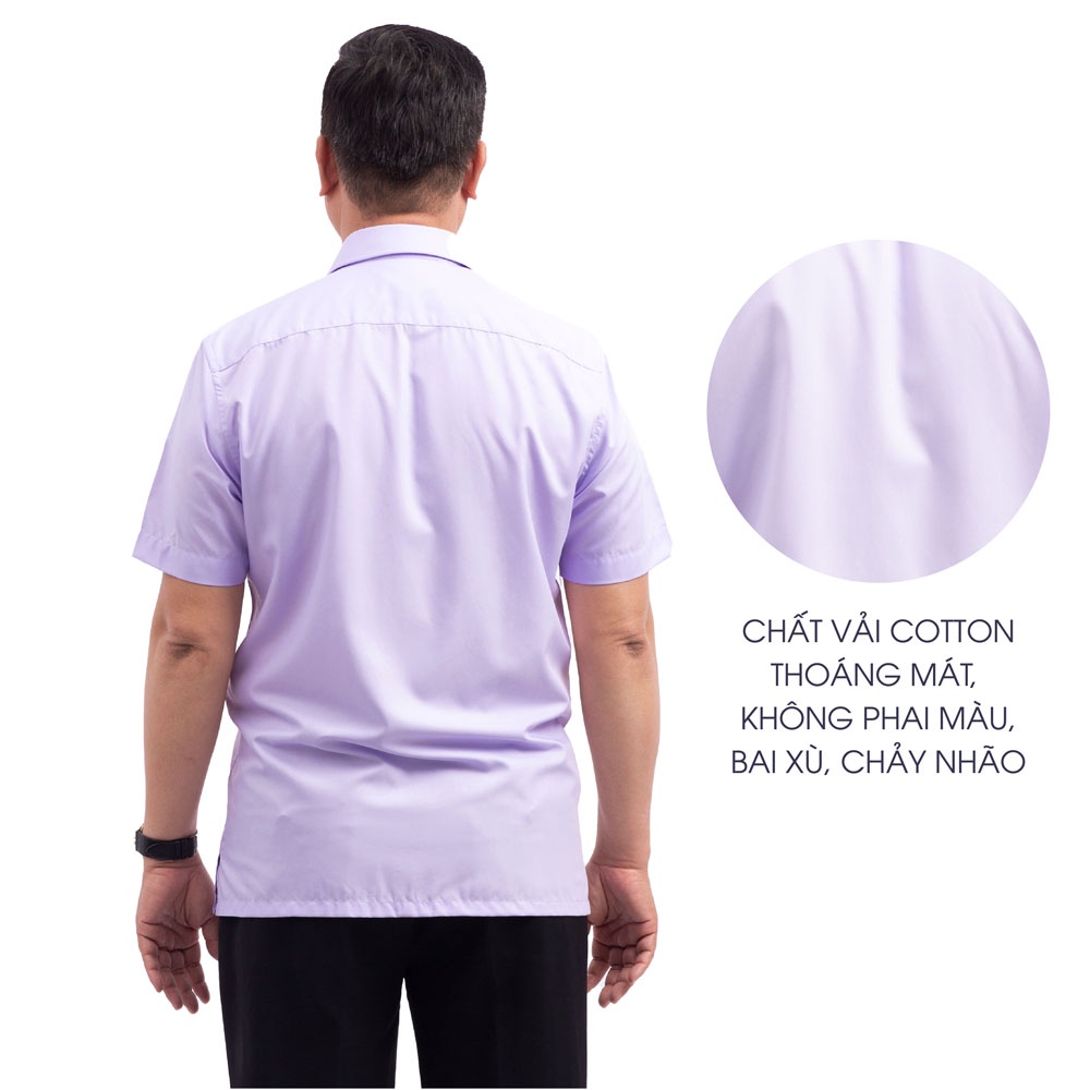 Áo Sơ Mi Nam Ngắn Tay Trung Niên ANCHI Classic Cotton Trơn Màu Tím Nhạt Cao Cấp