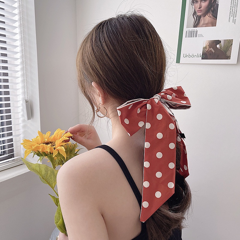 Dây buộc tóc kiểu khăn choàng cổ thắt nơ đính ngọc trai nhân tạo dễ thương cho nữ