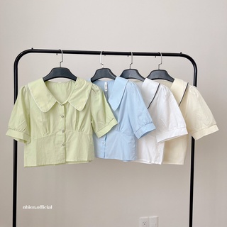 Áo cổ sen viền nữ - áo sơ mi nhiennhienvintage BA96