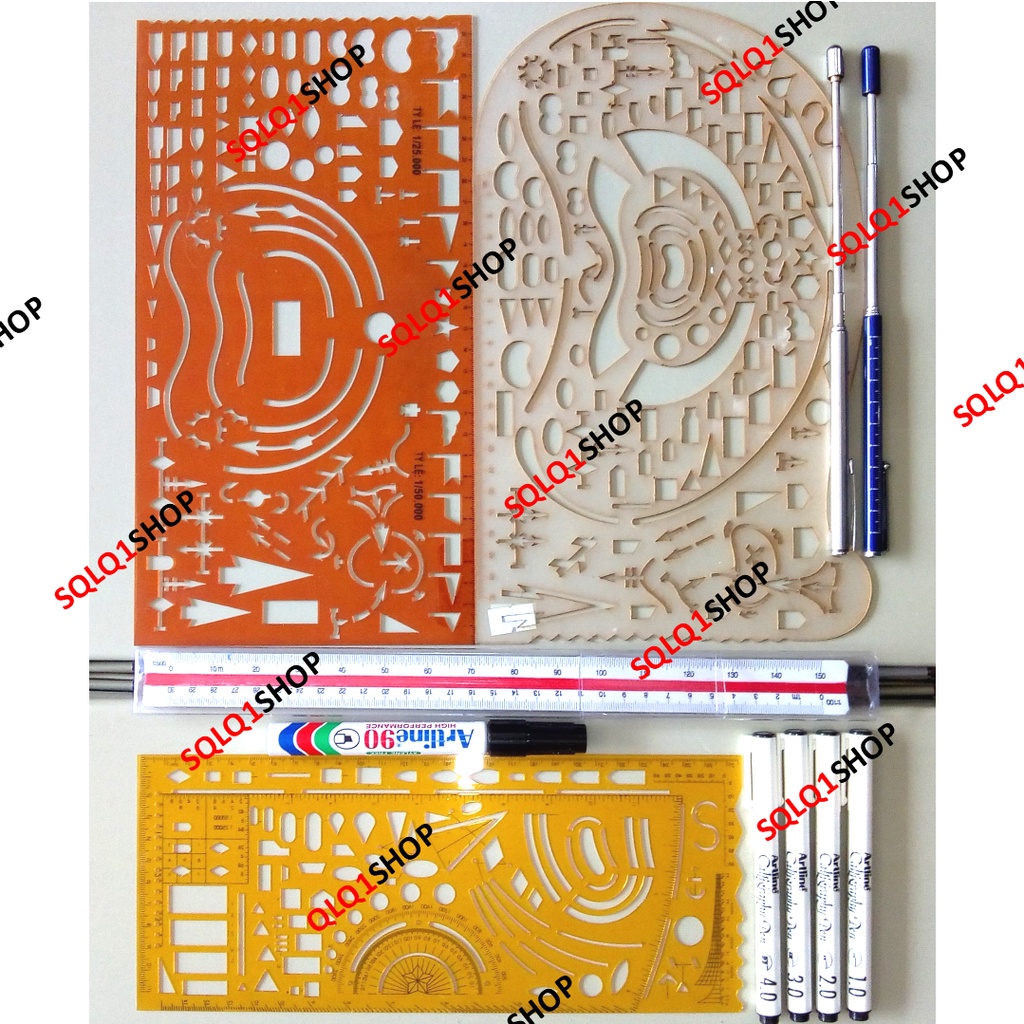 Thước chỉ huy tham mưu, bút kỹ thuật chỉ bảng, thước ba cạnh tam giác dùng vẽ QS sqlq1shop